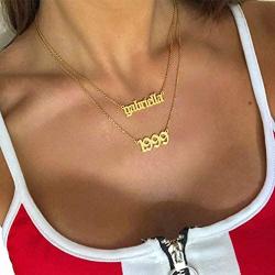 JIAHATE Year Necklace for Womens Girl,Initial Birth Year Number Necklace Men Boy Birthstone Birthday Charm Friendship Old English Font Stainless Steel Pendant Necklace Chain Jewelry