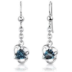 London Blue Topaz Pendant Earrings Necklace Set Sterling Silver 2.75 Carats