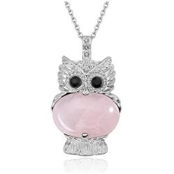 Top Plaza Owl Necklaces Rose Quartz Healing Crystal Stone Pendant Necklace Reiki Spiritual Energy Gemstone Quartz Jewelry Owl Gift for Women Girls