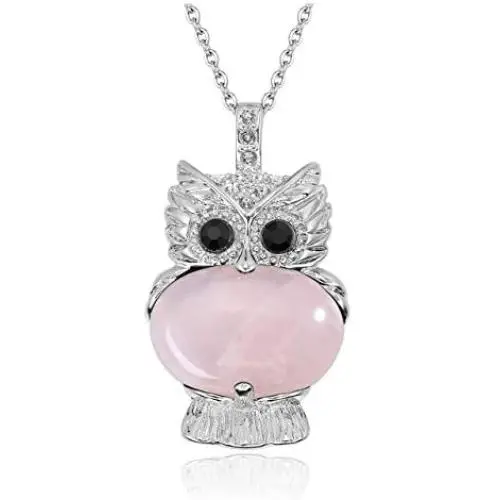 Top Plaza Owl Necklaces Rose Quartz Healing Crystal Stone Pendant Necklace Reiki Spiritual Energy Gemstone Quartz Jewelry Owl Gift for Women Girls Top Plaza Owl Necklaces Rose Quartz Healing Crystal Stone Pendant Necklace Reiki Spiritual Energy Gemstone Quartz Jewelry Owl Gift for Women Girls