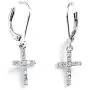 925 Solid Sterling Silver Cubic Zirconia Dangling Cross Leverback Earrings–Small CZ Dangle Cross Jewelry