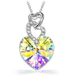 Kate Lynn for Women Necklace Heart to Heart Pendant Made with Crystals from Austria and Cubic Zirconia Jewelry for Mom Birthday Gifts for Her 17''+2'' with Gift Box