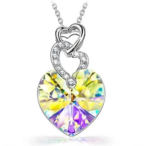 Kate Lynn for Women Necklace Heart to Heart Pendant Made with Crystals from Austria and Cubic Zirconia Jewelry for Mom Birthday Gifts for Her 17''+2'' with Gift Box
