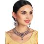 Crunchy Fashion Indian Bollywood Traditional Floral Theme White Rhinestone and Blue Faux Sapphire Bridal Designer Jewelry Necklace Set for Women / Girls