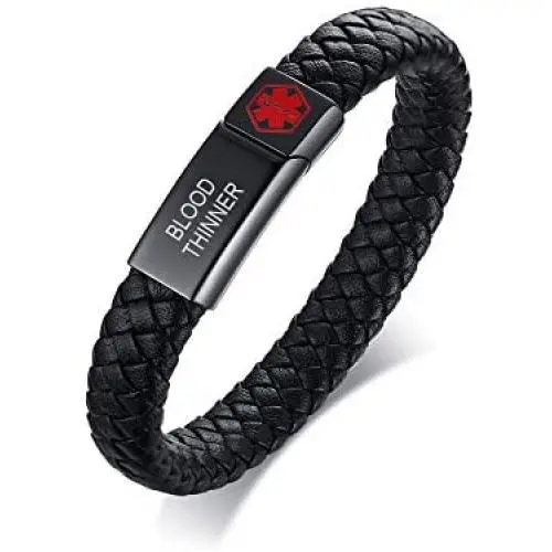 VNOX Custom Engraving Medical Alert Emergency Jewelry-Black Braided Leather Medical Symbol Caduceus with Magnetic Clasp Cuff Wristband Bracelet,8.2'' VNOX Custom Engraving Medical Alert Emergency Jewelry-Black Braided Leather Medical Symbol Caduceus with Magnetic Clasp Cuff Wristband Bracelet,8.2''