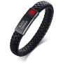 VNOX Custom Engraving Medical Alert Emergency Jewelry-Black Braided Leather Medical Symbol Caduceus with Magnetic Clasp Cuff Wristband Bracelet,8.2''