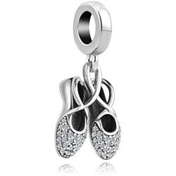 LovelyCharms Ballet Dancer Ballerina Shoes Sterling Silver Dangle Charm for Bracelet