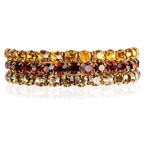 RIAH FASHION Sparkly Rhinestone Cubic Statement Bracelet - Crystal Stretch Memory Wire, Adjustable Wrist Band Cuff, Bridal Wedding Hinge Bangle, Star, Heart, Flower