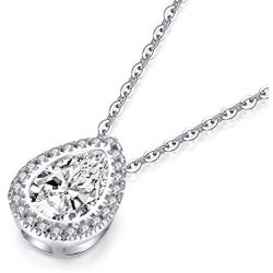 AINUOSHI 2.25 Carat Pear Cut Cubic Zirconia Diamond Deardrop Halo Pendant Necklace