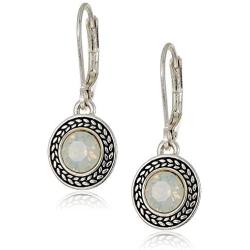 Napier Silver-Tone and White Swarovski Leverback Drop Earrings