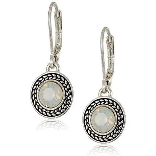 Napier Silver-Tone and White Swarovski Leverback Drop Earrings