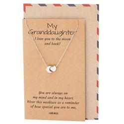 Quan Jewelry Granddaughter Necklace, Moon and Heart Pendant Necklace for Her, Inspirational Jewelry Birthday Gifts for Women with Greeting Card