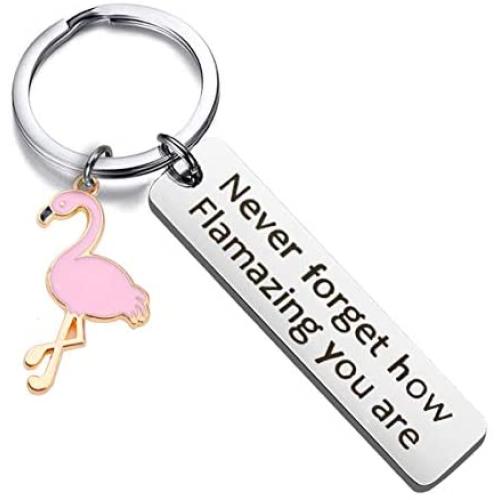 JIGAL Motivational Flamingo Keychain Never Forget How Flamazing You are Keychain Flamingo Lover Jewelry Gift for Family BFF Animal Lovers