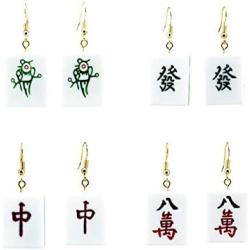 Funny The Chinese Mahjong Drop Earrings Handmade Resin Mahjong Dangle Earrings Geometric Creative Play Gambling Exaggerated Earring for Women Girl Friendship Jewelry
