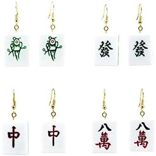 Funny The Chinese Mahjong Drop Earrings Handmade Resin Mahjong Dangle Earrings Geometric Creative Play Gambling Exaggerated Earring for Women Girl Friendship Jewelry