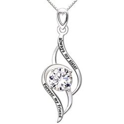 ALOV Jewelry Sterling Silver Always My Sister Forever My Friend Love Cubic Zirconia Pendant Necklace