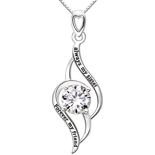 ALOV Jewelry Sterling Silver Always My Sister Forever My Friend Love Cubic Zirconia Pendant Necklace