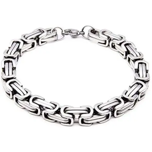Garysiom 7MM Stainless Steel Chain Link Bracelets for Men Byzantine Bracelets Silver Tone