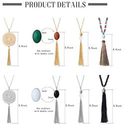 LOYALLOOK 8 Pieces Long Statement Pendant Necklaces Set for Women Disk Circle Chain Tassel Pearl Boho Beads Pendant Necklaces Fashion Jewelry