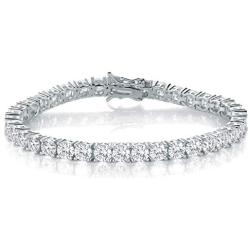 GMESME 18K White Gold Plated 5.0 Round Cubic Zirconia Classic Tennis Bracelet 7.5 Inch