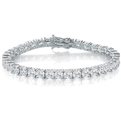 GMESME 18K White Gold Plated 5.0 Round Cubic Zirconia Classic Tennis Bracelet 7.5 Inch