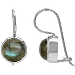 Silvershake 8mm Labradorite White Gold Plated 925 Sterling Silver Hook Closure Earrings