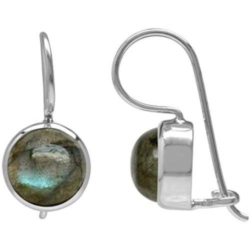 Silvershake 8mm Labradorite White Gold Plated 925 Sterling Silver Hook Closure Earrings