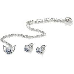 GemStar USA Sterling Silver Cubic Zirconia Round Solitaire Choker Necklace and Stud Earrings Set