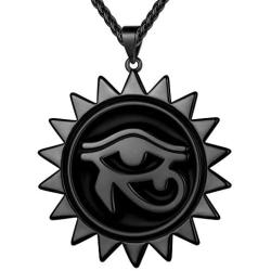 beautlace Ankh Egyptian Eye of Horus Necklace Silver/18K Gold/Black Gun Plated Sun Round Coin Eyes of Evil Symbol Pendant Jewelry for Men and Women KP0139