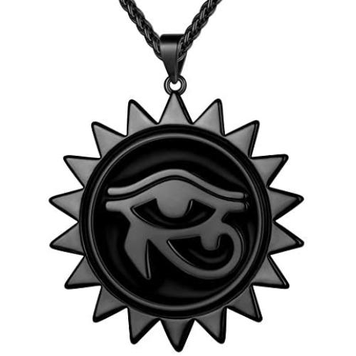 beautlace Ankh Egyptian Eye of Horus Necklace Silver/18K Gold/Black Gun Plated Sun Round Coin Eyes of Evil Symbol Pendant Jewelry for Men and Women KP0139