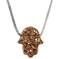 ShinyJewelry 925 Sterling Silver Fashion Box Chain Sparkly druzy Stone Necklaces Hamsa Hand Pendant Necklace for Women