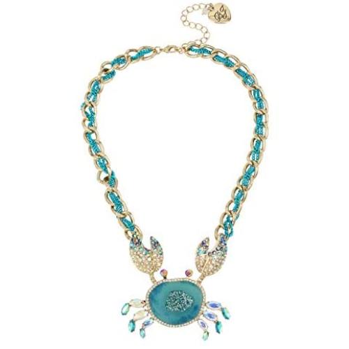 Betsey Johnson Womens Crabby Couture Blue Crab Pendant Necklace, One Size