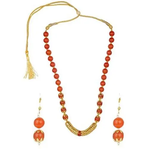 Efulgenz Boho Indian Bollywood Antique Gold Plated Faux Pearl Beaded Bridal Wedding Strand Statement Necklace Earrings Jewelry Set (Color Options)