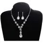 LOYALLOOK Bridal Rhinestone Teardrop Statement Necklace Bracelets and Dangle Earrings Jewerry Sets for Proms Weddings