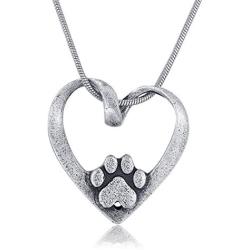 Rosa Vila Heart Shape With Dog Paw Necklace, Puppy Necklace for Owners of All Dog Breeds, Dog Remembrance Necklace, Veterinarian Necklace and K9 Officer Gift for Women