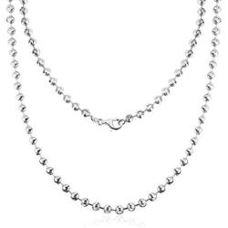 AINUOSHI Rhodium Plated Sterling Silver 2.5-5.0mm Solid 925 Italy Moon Cut Chain Necklace Italian Bead Ball Chain Necklace, Men & Women, 16-28 Inches