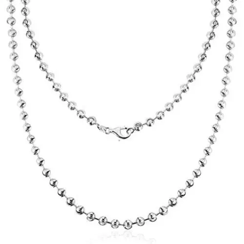 AINUOSHI Rhodium Plated Sterling Silver 2.5-5.0mm Solid 925 Italy Moon Cut Chain Necklace Italian Bead Ball Chain Necklace, Men & Women, 16-28 Inches AINUOSHI Rhodium Plated Sterling Silver 2.5-5.0mm Solid 925 Italy Moon Cut Chain Necklace Italian Bead Ball Chain Necklace, Men & Women, 16-28 Inches