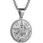 HZMAN Vintage Hebrew Esoteric Tetragrammaton Stainless Steel Pentagram Pendant Necklace 22 + 2 Inch Chain