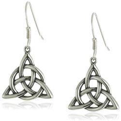 Sterling Silver Celtic Triquetra Knot Triangle Drop Wire Earrings