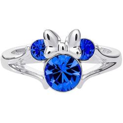 Disney Minnie Mouse Girls Jewelry, Silver Plated Crystal Head Ring, Size 4