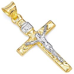 GoldenMine Fine Jewelry Collection 14k Two Tone Gold Crucifix Cross Religious Charm Pendant