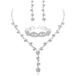 Udalyn Rhinestone Bridesmaid Jewelry Sets for Women Necklace and Earring Set for Wedding with Crystal Bracelet