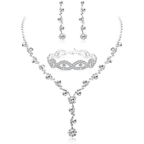 Udalyn Rhinestone Bridesmaid Jewelry Sets for Women Necklace and Earring Set for Wedding with Crystal Bracelet