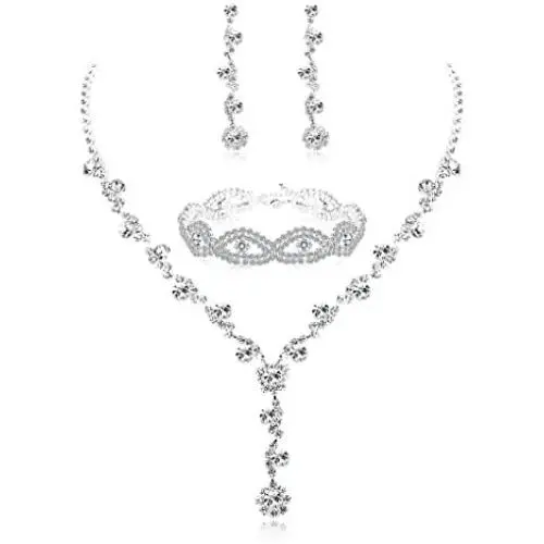 Udalyn Rhinestone Bridesmaid Jewelry Sets for Women Necklace and Earring Set for Wedding with Crystal Bracelet