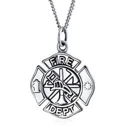 Personalized Medal Firefighter Fire Dept Shield Medallion Pendant Necklace For Women Firemens Wife 925 Sterling Silver