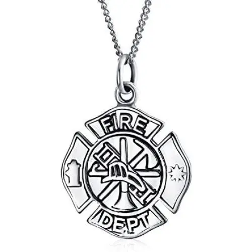 Personalized Medal Firefighter Fire Dept Shield Medallion Pendant Necklace For Women Firemens Wife 925 Sterling Silver Personalized Medal Firefighter Fire Dept Shield Medallion Pendant Necklace For Women Firemens Wife 925 Sterling Silver