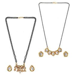 Efulgenz Mangalsutra Indian Jewelry Boho Antique Kundan Crystal Gold Plated Beaded Pendant Necklace Stud Earring Set