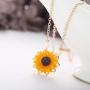 krun Sunflower Pendant Necklace Pearl Leaf Chain Resin Boho Handmade Drop Choker Necklace for Women Girls