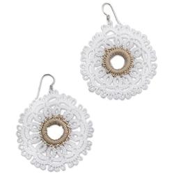 NOVICA Crochet Cotton Dangle Earrings with .925 Sterling Silver Hooks White Doily