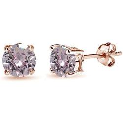 Rose Gold Flashed Sterling Silver 6mm Round Solitaire Stud Earrings Made with Swarovski Crystals